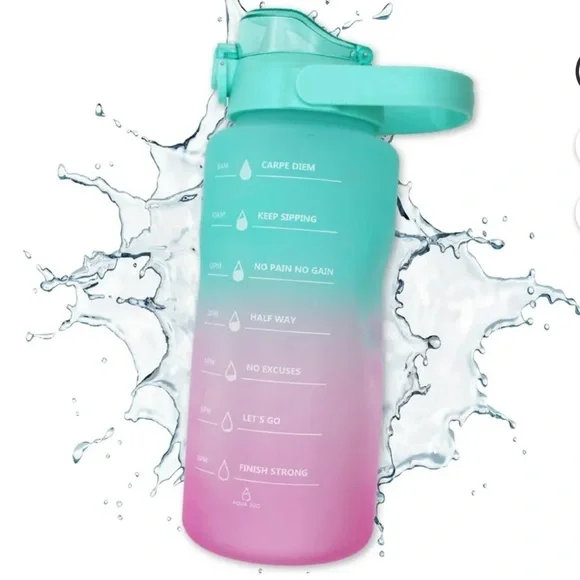 Water Bottle Jug 64oz Built-in Straw Time Marker Gradient Blue Pink Sport Gym - Picture 9 of 11